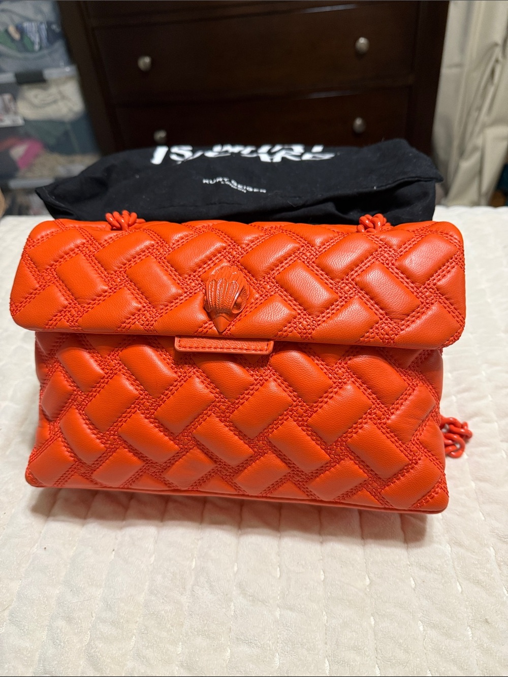 KURT GEIGER KENSINGTON DRENCH BAG ORANGE. Soft lambskin leather.